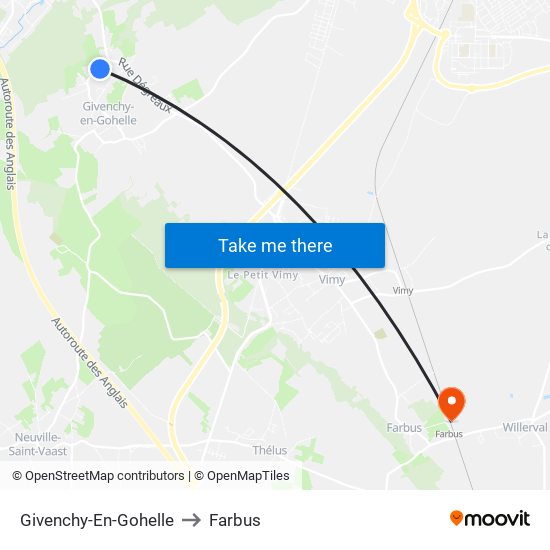 Givenchy-En-Gohelle to Farbus map