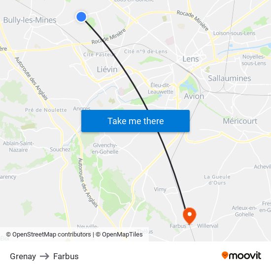 Grenay to Farbus map