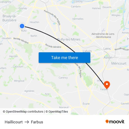 Haillicourt to Farbus map