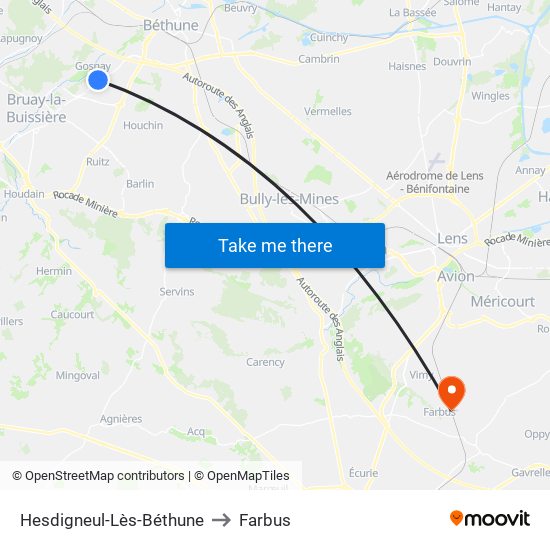 Hesdigneul-Lès-Béthune to Farbus map