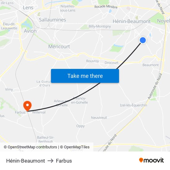 Hénin-Beaumont to Farbus map