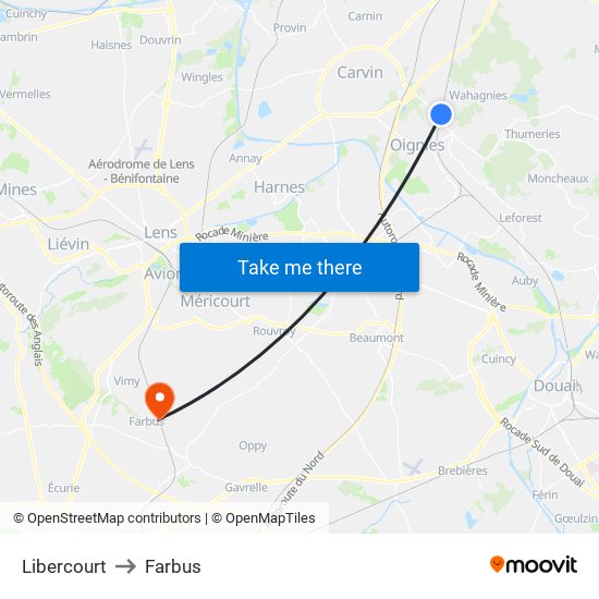 Libercourt to Farbus map