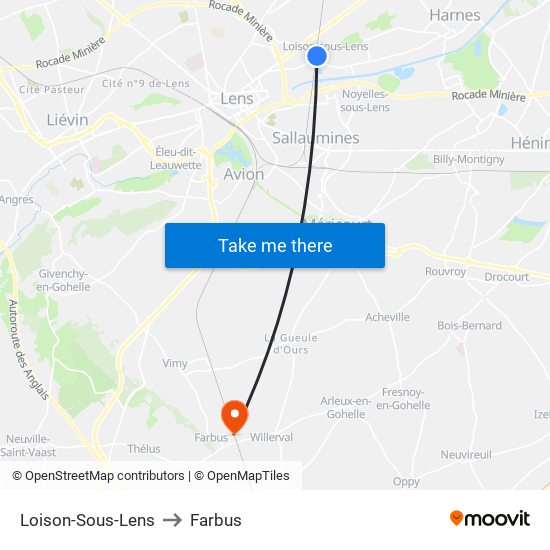 Loison-Sous-Lens to Farbus map