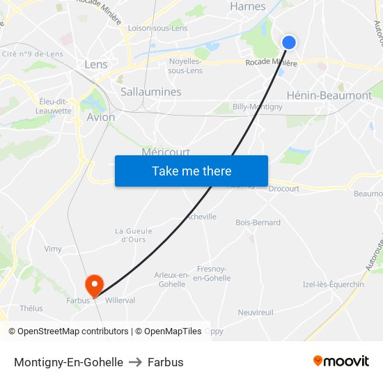 Montigny-En-Gohelle to Farbus map