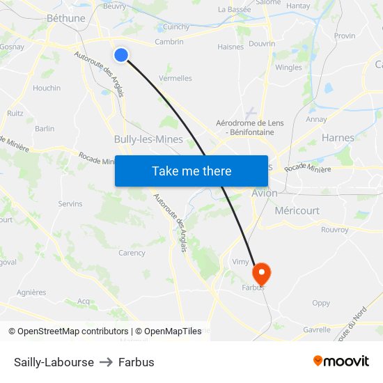 Sailly-Labourse to Farbus map