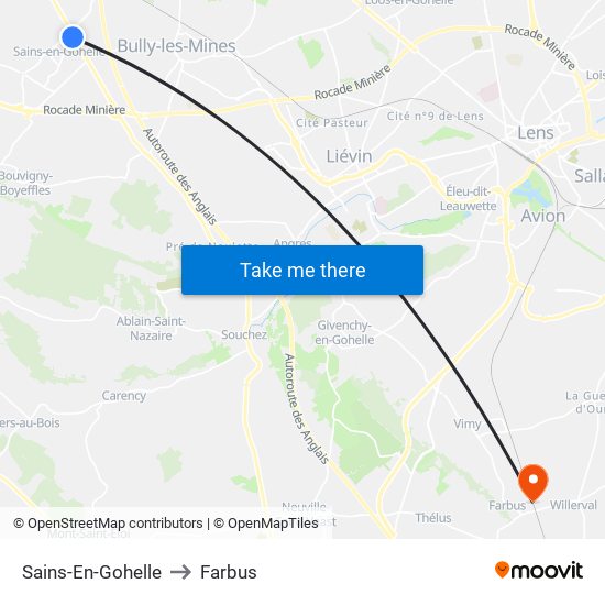 Sains-En-Gohelle to Farbus map