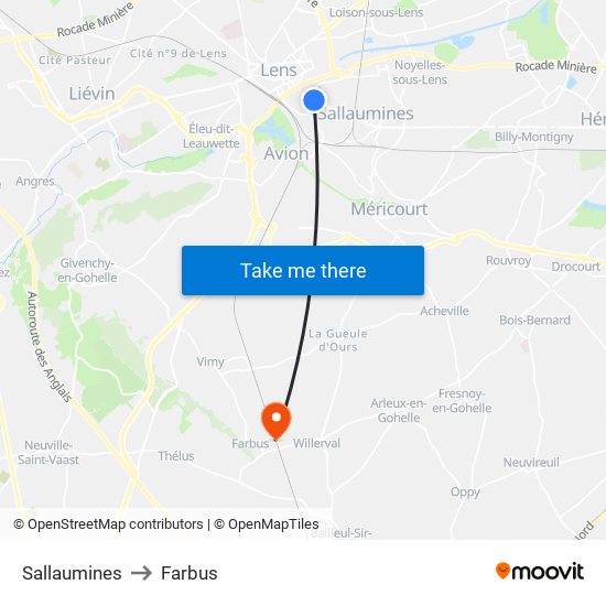 Sallaumines to Farbus map