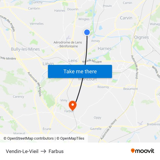 Vendin-Le-Vieil to Farbus map