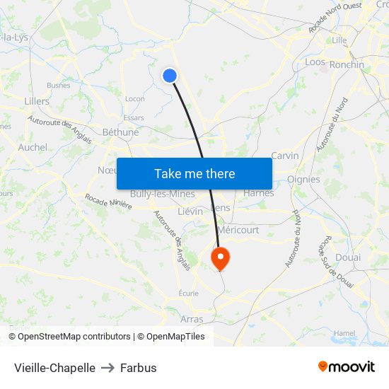 Vieille-Chapelle to Farbus map