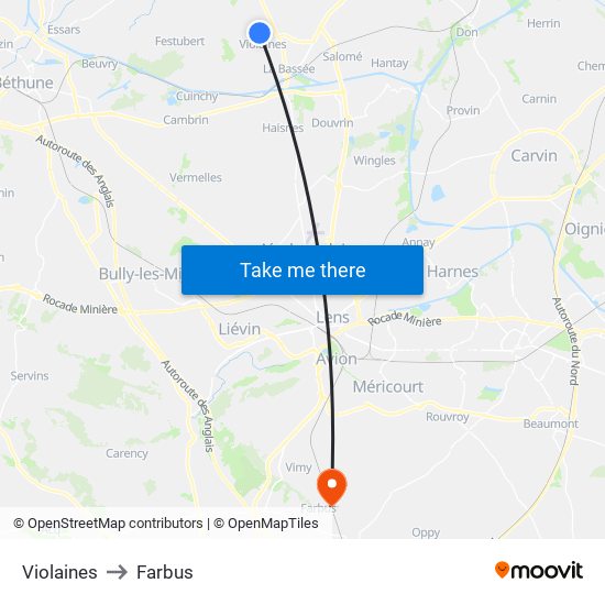 Violaines to Farbus map