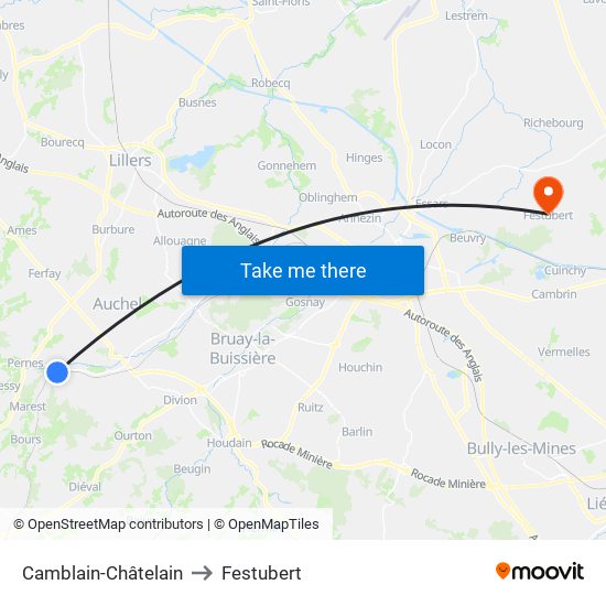 Camblain-Châtelain to Festubert map