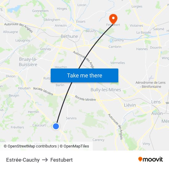 Estrée-Cauchy to Festubert map