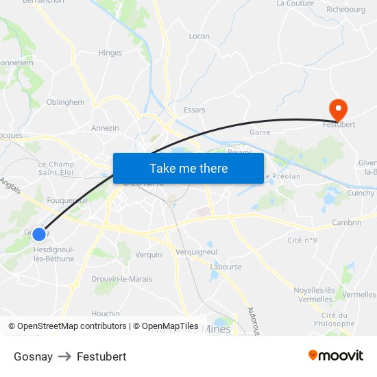 Gosnay to Festubert map