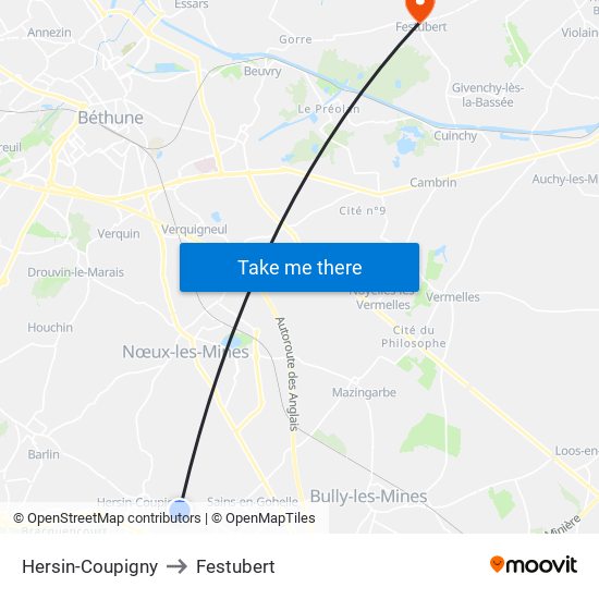 Hersin-Coupigny to Festubert map