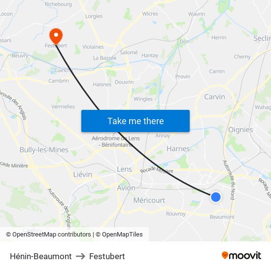 Hénin-Beaumont to Festubert map