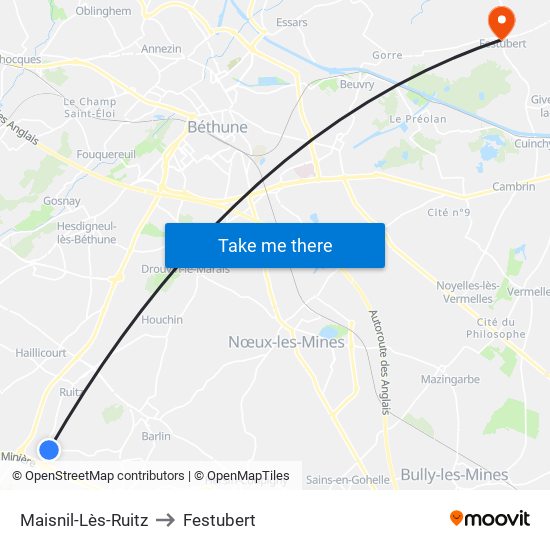 Maisnil-Lès-Ruitz to Festubert map