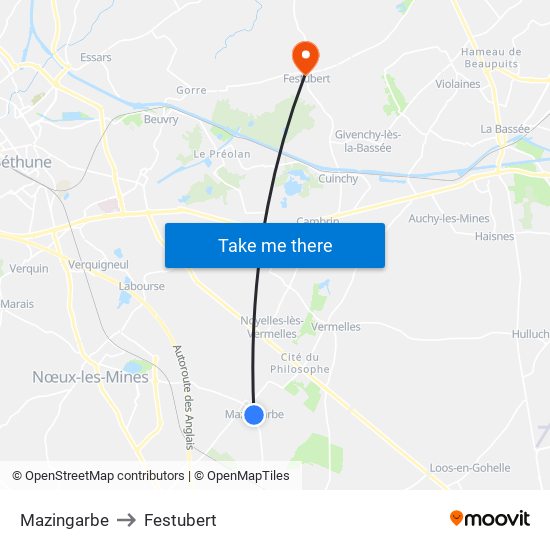 Mazingarbe to Festubert map