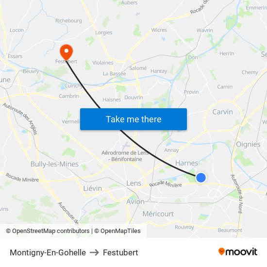 Montigny-En-Gohelle to Festubert map