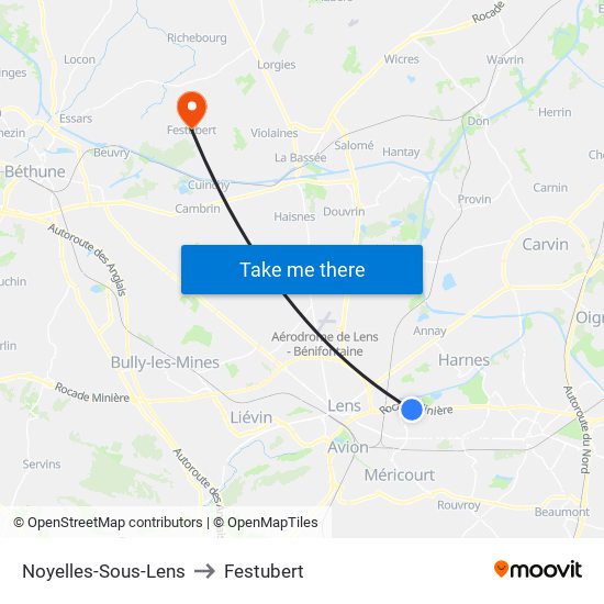 Noyelles-Sous-Lens to Festubert map