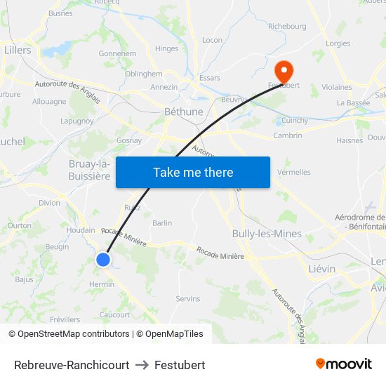 Rebreuve-Ranchicourt to Festubert map