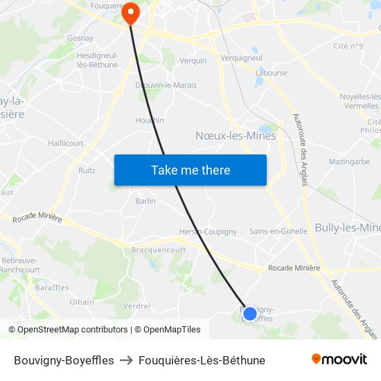 Bouvigny-Boyeffles to Fouquières-Lès-Béthune map