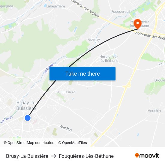 Bruay-La-Buissière to Fouquières-Lès-Béthune map