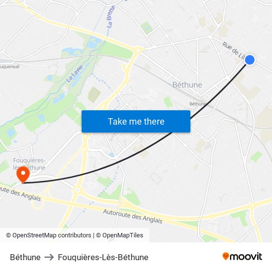 Béthune to Fouquières-Lès-Béthune map