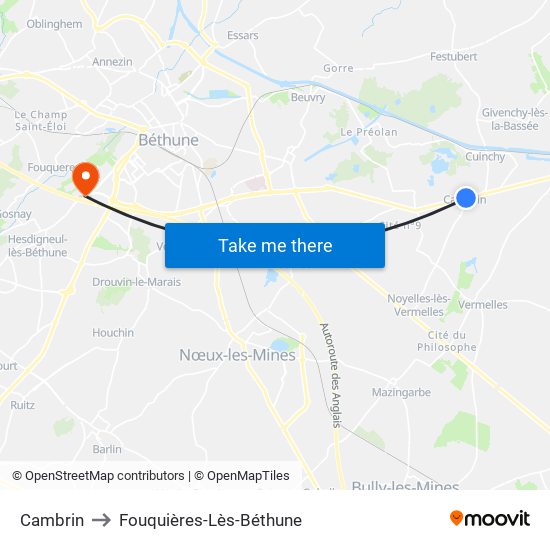 Cambrin to Fouquières-Lès-Béthune map