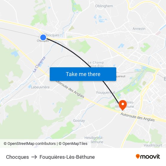 Chocques to Fouquières-Lès-Béthune map