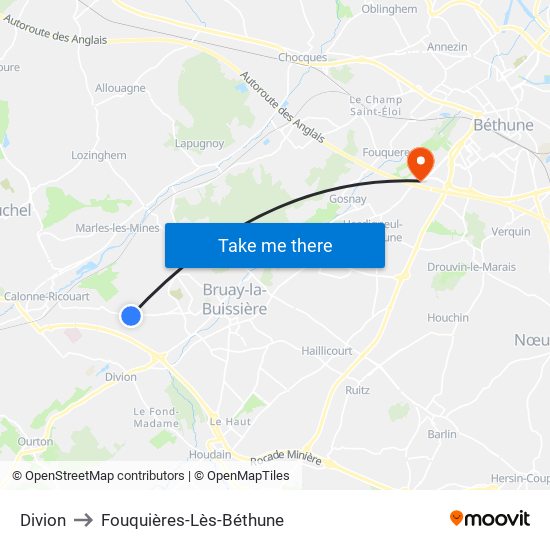 Divion to Fouquières-Lès-Béthune map