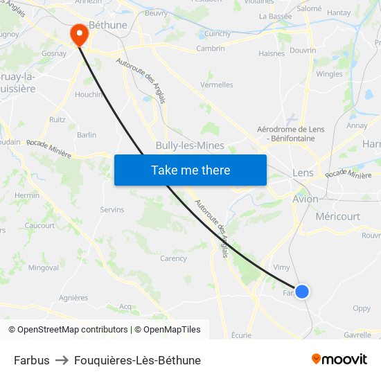 Farbus to Fouquières-Lès-Béthune map