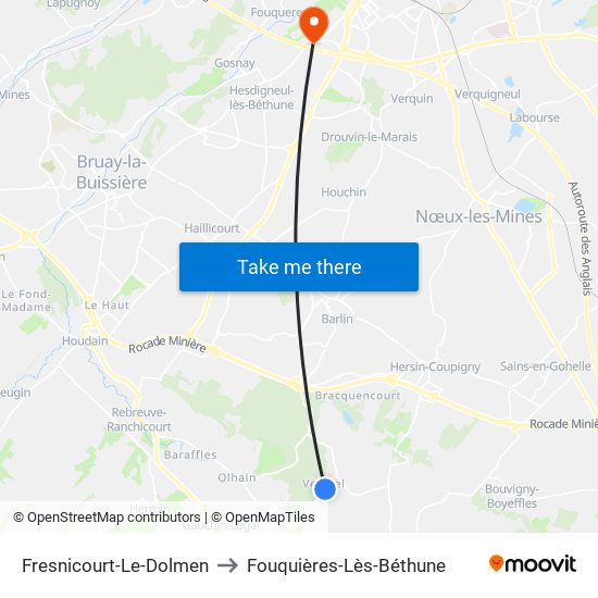 Fresnicourt-Le-Dolmen to Fouquières-Lès-Béthune map