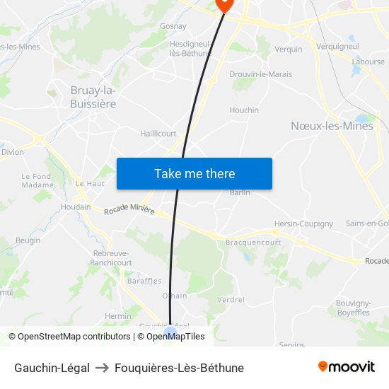 Gauchin-Légal to Fouquières-Lès-Béthune map