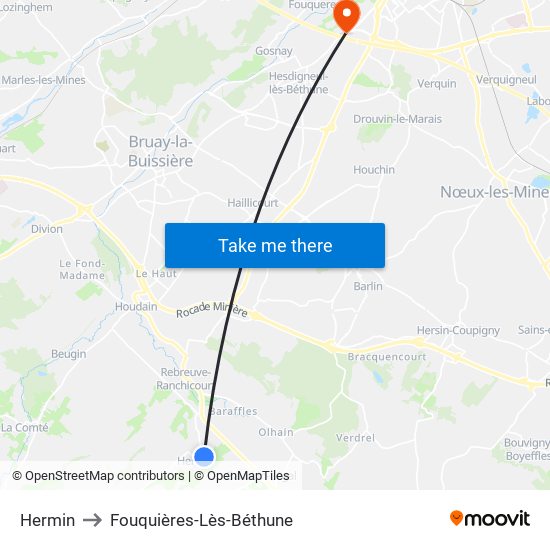 Hermin to Fouquières-Lès-Béthune map