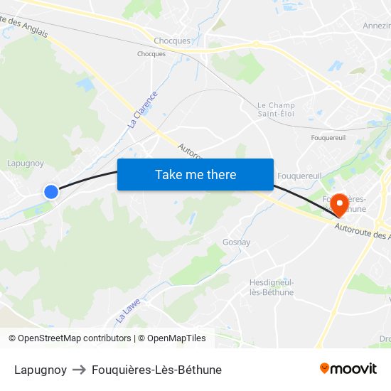 Lapugnoy to Fouquières-Lès-Béthune map