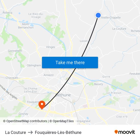La Couture to Fouquières-Lès-Béthune map
