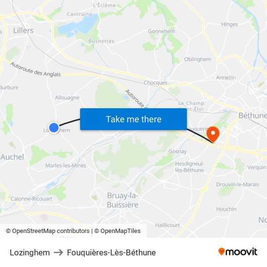 Lozinghem to Fouquières-Lès-Béthune map