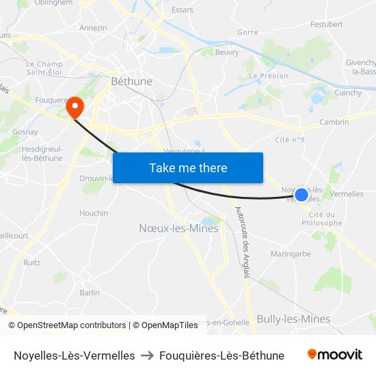 Noyelles-Lès-Vermelles to Fouquières-Lès-Béthune map