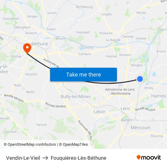 Vendin-Le-Vieil to Fouquières-Lès-Béthune map