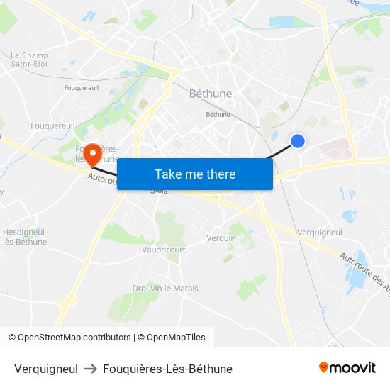 Verquigneul to Fouquières-Lès-Béthune map