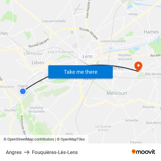 Angres to Fouquières-Lès-Lens map