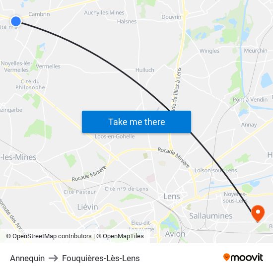 Annequin to Fouquières-Lès-Lens map