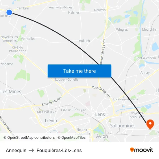 Annequin to Fouquières-Lès-Lens map
