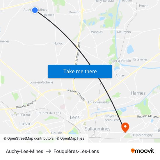Auchy-Les-Mines to Fouquières-Lès-Lens map