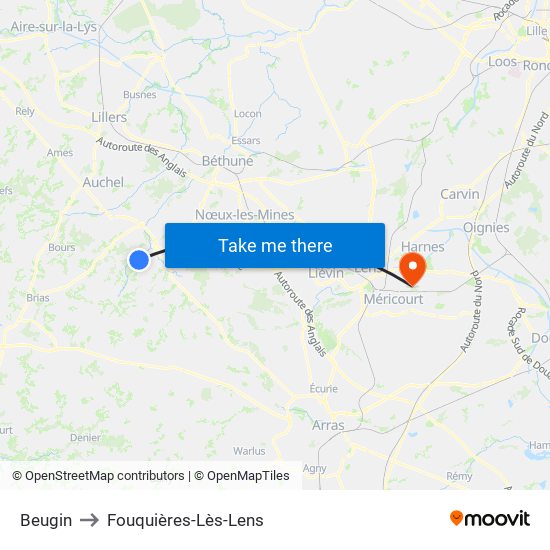 Beugin to Fouquières-Lès-Lens map