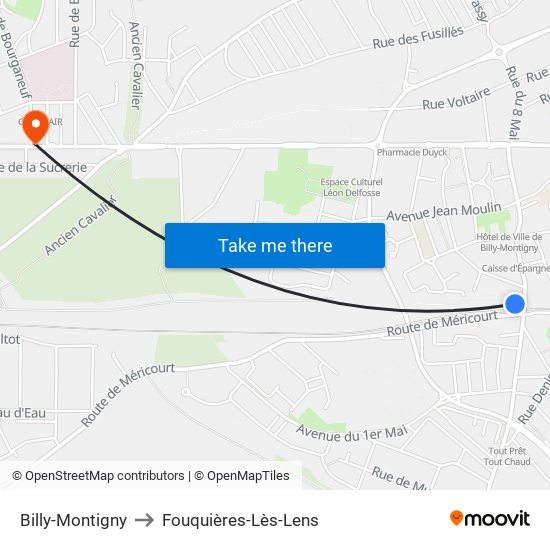 Billy-Montigny to Fouquières-Lès-Lens map