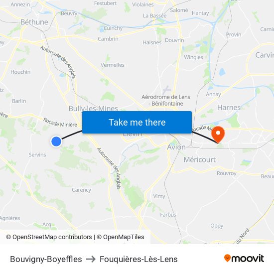 Bouvigny-Boyeffles to Fouquières-Lès-Lens map