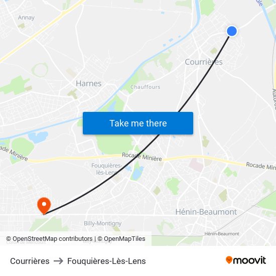 Courrières to Fouquières-Lès-Lens map