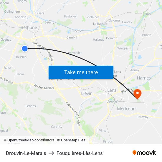 Drouvin-Le-Marais to Fouquières-Lès-Lens map