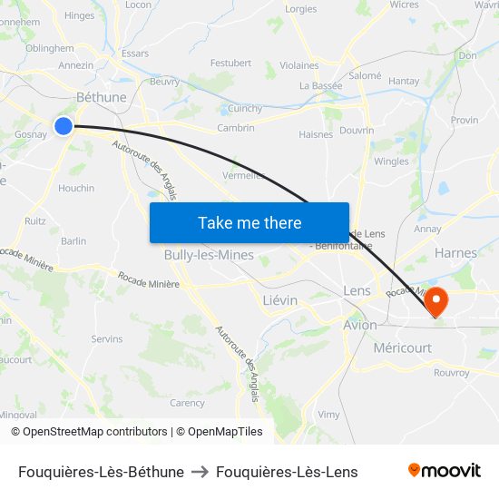 Fouquières-Lès-Béthune to Fouquières-Lès-Lens map